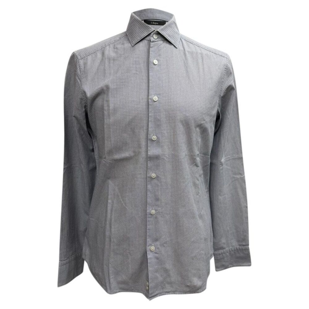 Z Zegna Printed Button-Down Long Sleeve Shirt in Grey Cotton